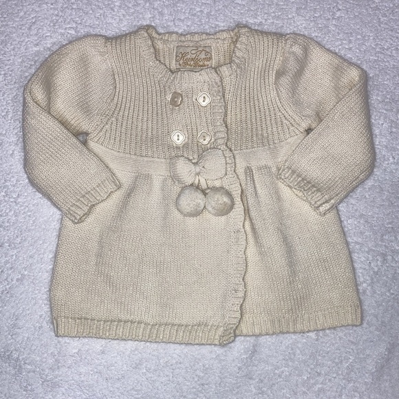 Vintage Polly flinders heirloom ivory shiny threaded sweater set 0/3m - Picture 2 of 14